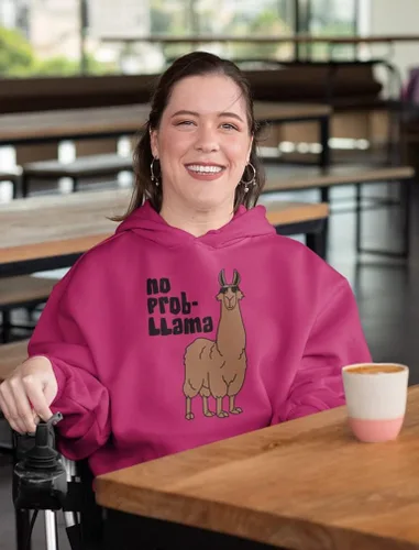 Vista 3 de Sudadera con capucha de llama No Prob-Llama divertida Alpaca Llamas para mujer