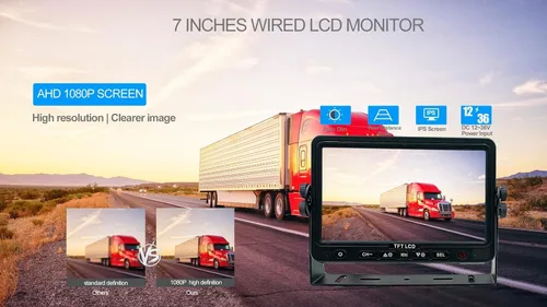 Vista 3 de Sistema de cámara de respaldo de visión trasera de 7 pulgadas con 2 cámaras AHD 1080P - IP69K impermeable, 10G a prueba de vibraciones