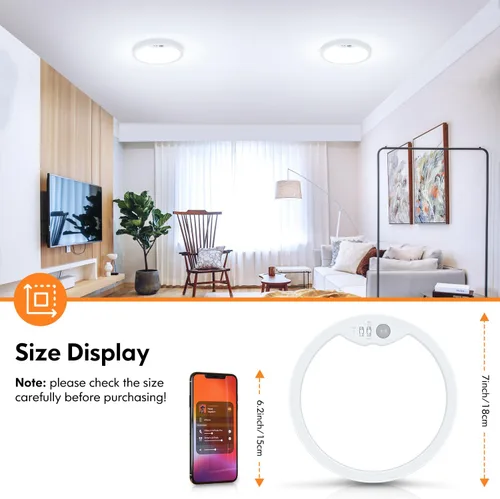 Vista 4 de Brightever Lámpara de Techo con Sensor de Movimiento de 7 Pulgadas Cableada, 15W 1500LM Lámpara de Techo Empotrada, Ultra Delgada 0.67 Pulgadas