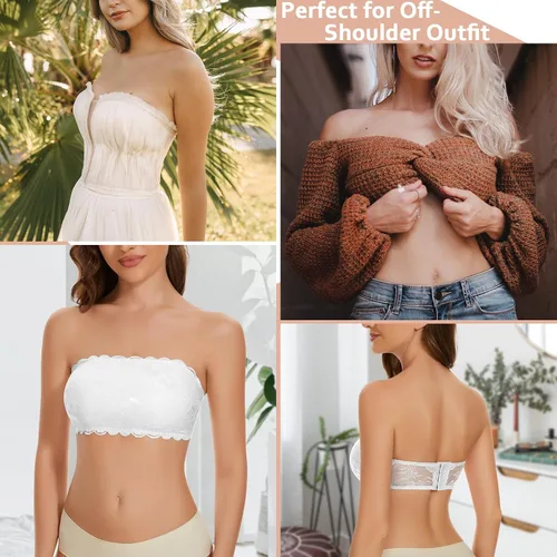 Vista 5 de Bralette de encaje Flora Bandeau para mujer, sin costuras, parte superior de tubo en capas