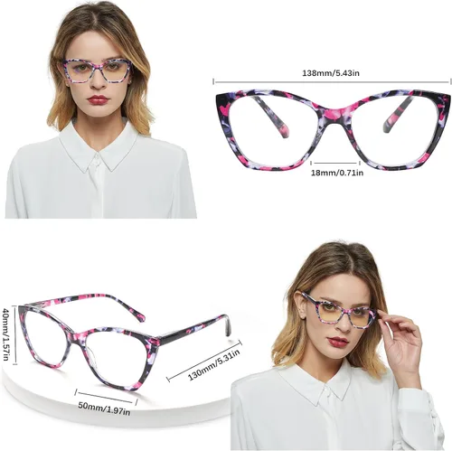 Vista 3 de Gafas de lectura para mujer, antideslumbrantes, con bloqueo de luz azul, lentes de moda para mujer, lentes de bisagra de resorte