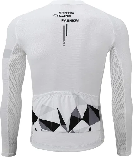 Vista 31 de Santic - Camiseta de ciclismo para hombre, manga larga, reflejante, cremallera completa, con bolsillos