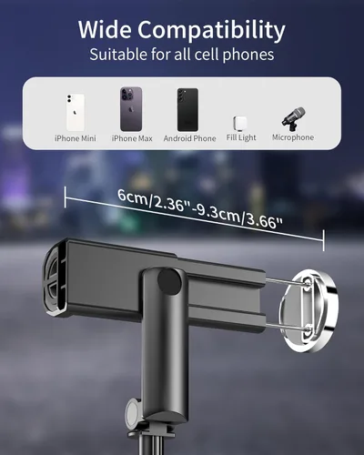 Vista 4 de Trípode para selfie stick para iPhone, trípode portátil para teléfono celular con control remoto inalámbrico, trípode de viaje todo en uno, palo