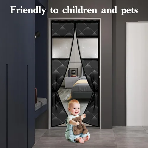 Vista 7 de Cortina magnética con aislamiento térmico para puerta con ventanas visibles desmontables, relleno de fibra de poliéster grueso y tela Oxford