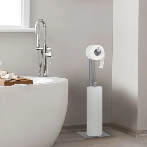 Vista 6 de Soporte de papel higiénico con soporte de papel higiénico de pie con dispensador de rollo de papel higiénico de pie libre de reserva para baño