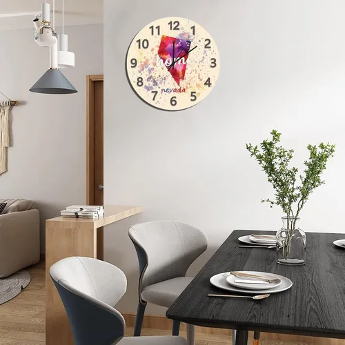 Vista 5 de UFunhome Reloj de pared con mapa del estado de Nevada, acuarela, Estados Unidos, reloj redondo de madera, funciona con pilas, silencioso, sin