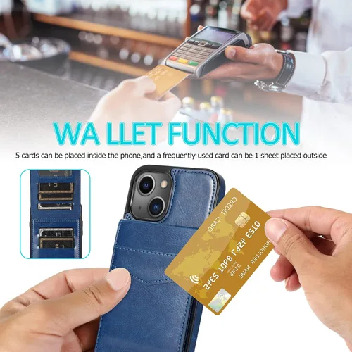 Vista 8 de Funda de teléfono para iPhone 14 de 6.1 pulgadas con protector de pantalla de vidrio templado y tarjetero para tarjetas de crédito, soporte