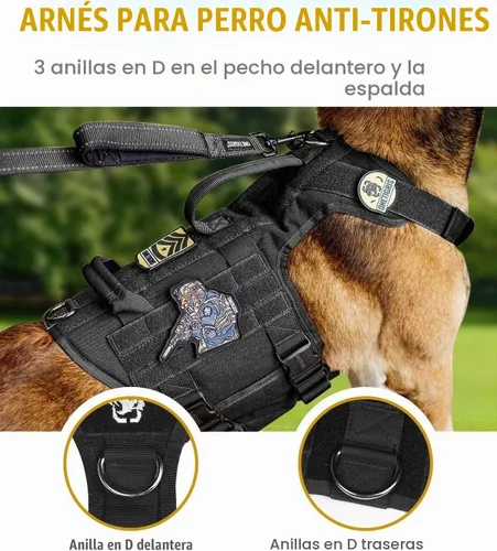 Vista 2 de OneTigris Arnés Táctico para Perros Grandes, Arnés Chaleco para Perros de Servicio Sin Tirones con 5 Hebillas de Metal con Paneles de Gancho y Negro