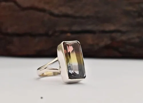 Vista 6 de Anillo de turmalina de sandía, anillo de plata de ley 925, anillo de cuarzo turmalina, anillo de mujer, anillo de declaración, anillo hecho a mano