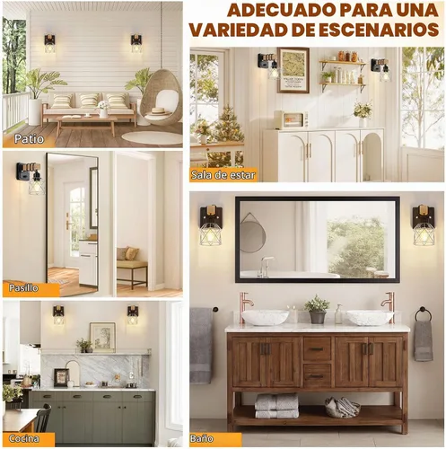 Vista 7 de FadimiKoo Juego de 2 apliques de pared, lámparas de pared de madera de cabecera con interruptor giratorio, lámpara de tocador de baño negra