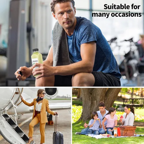 Vista 6 de 24 botellas de plástico de 16 onzas con tapas, botellas de jugo con tapas, recipientes reutilizables y claros para bebidas como leche, batidos, jugo
