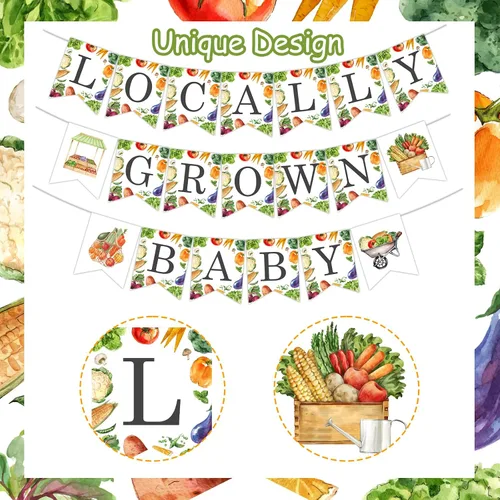 Vista 5 de Cartel de baby shower cultivado localmente, pancarta de verduras y frutas, decoración de baby shower para niños y niñas