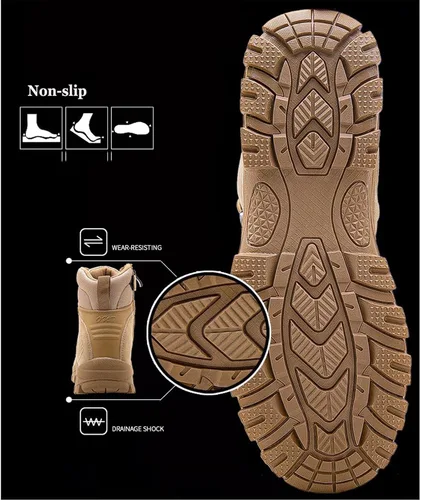 Vista 3 de Botas tácticas de senderismo para hombre, botas de combate ligeras, con cremallera lateral, botas militares duraderas para exteriores