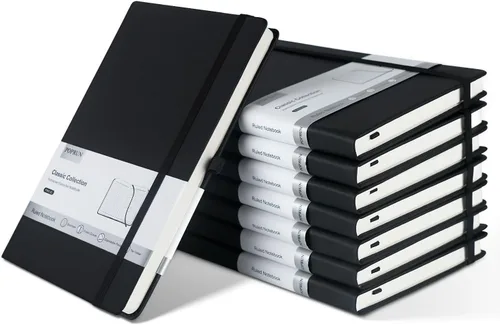 Vista 8 de POPRUN - Cuadernos de diario rayados A5, cuaderno de tapa dura de cuero grueso para escritura, trabajo de negocios, viajes, escuela, universidad