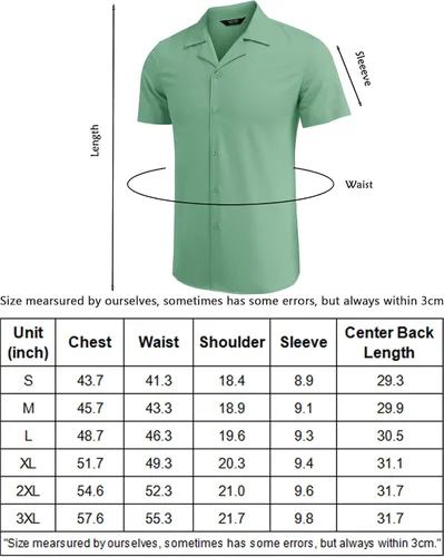 Vista 6 de COOFANDY Camisas de lino para hombre, camisas de manga corta con botones, ajuste regular, color verde claro, Verde claro