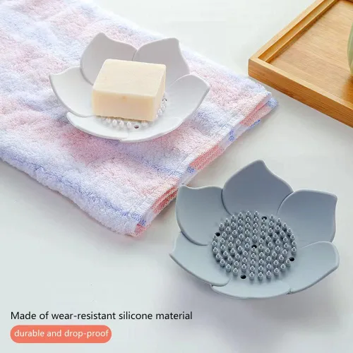 Vista 3 de Jabonera de 2 piezas con drenaje, jabonera para cocina, jabonera, ducha, soporte para jabón de pétalos (blanco y gris)
