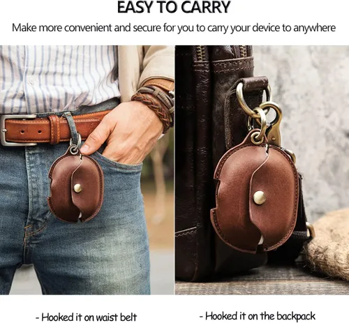 Vista 6 de Funda para Huawei FreeBuds Pro2, cuero genuino suave, compatible con Huawei FreeBuds Pro2 funda de carga inalámbrica, marrón