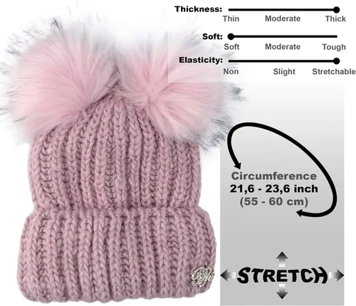 Vista 4 de Braxton Beanie - Gorro de lana para mujer, con 2 orejas de pompón, de punto trenzado, para invierno, para esquí al aire libre