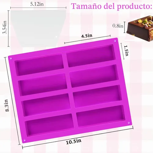 Vista 2 de Paquete de 3 moldes de barra de granola de silicona de 8 cavidades, molde rectangular de barra de proteínas de silicona para hornear barra