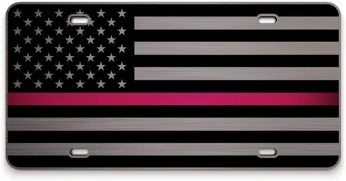 Vista 10 de JASS GRAPHIX Placa de matrícula personalizada con la bandera estadounidense de línea amarilla, homenaje personalizado a despachadores y operadores