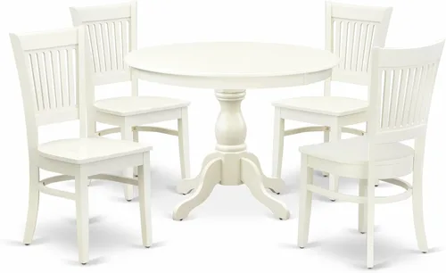Vista 7 de East West Furniture El juego de 3 piezas Hartland contiene una mesa redonda de comedor con pedestal y 2 sillas tapizadas de tela de lino, 42 x 42