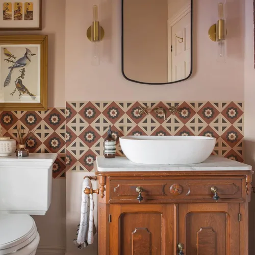 Vista 37 de Alwayspon 12 calcomanías de azulejos de pared retro florales mate para transferir, despegar y pegar, calcomanías de vinilo autoadhesivas