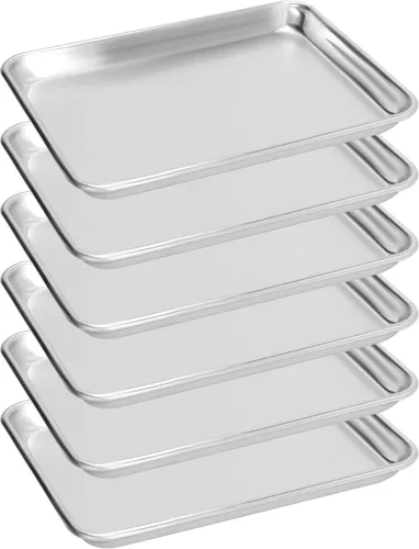 Vista 15 de Paquete de 6 bandejas para hornear de gran tamaño, bandeja de aluminio comercial para galletas, duradera y antiadherente, 15 x 21 pulgadas