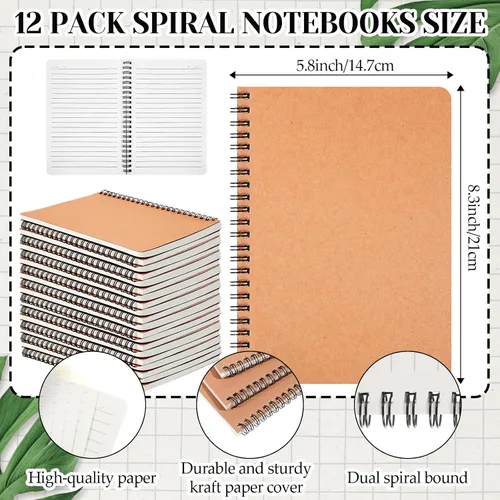 Vista 2 de SHENLIU 12 Pack A5 Spiral Lined Notebooks, 8.3x5.8 Inch 60 Sheets/120 Pages Spiral Notebook with Kraft Paper Cover, Ruled Notebooks Bulk, Lined
