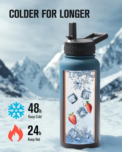 Vista 2 de Coolplus - Botella de agua de 32 onzas aislada, frasco de agua de acero inoxidable 304 18/8 con pajilla, de metal de doble pared al vacío con funda