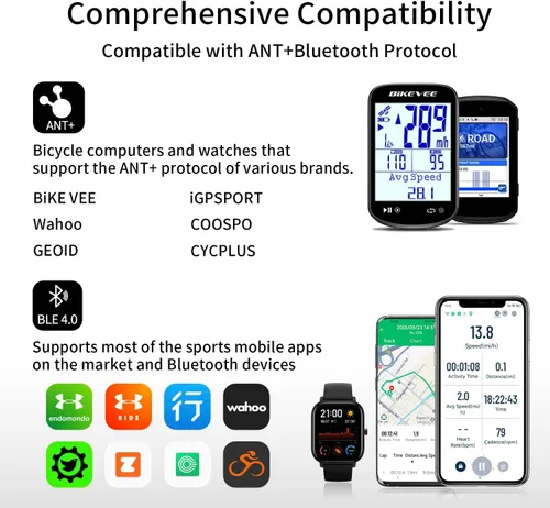 Vista 7 de Paquete GPS inalámbrico para computadora de bicicleta, velocímetro y odómetro, sensor de cadencia, retroiluminación automática y parada automática