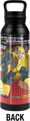 Vista 2 de Transformers OFFICIAL Bumblebee Black - Botella de agua aislada de 24 onzas, resistente a fugas, de acero inoxidable aislado al vacío con tapa