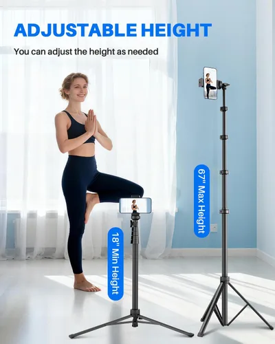 Vista 2 de Trípode de teléfono de 67", trípode extensible MIIASI para iPhone, selfie stick con control remoto y soporte para teléfono, compatible