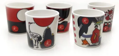 Vista 3 de LENITH ] Juego de vasos de chupito de Soju divertidos coreanos, O-Kwang Hwatu, juego de cartas tradicional de Corea impreso para sake, whisky