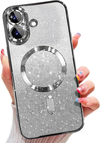 Vista 25 de Misscase Funda magnética compatible con iPhone 14 Pro con purpurina y protector de lente de cámara, protección completa, compatible con MagSafe Negro