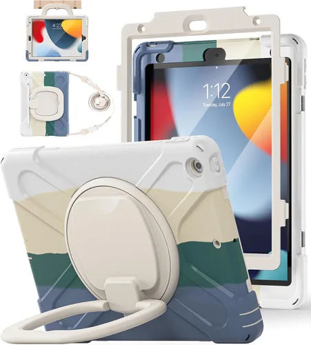 Vista 14 de BATYUE Funda para iPad de 9ª/8ª/7ª generación (funda resistente para iPad de 10.2 pulgadas 2021/2020/2019) con protector de pantalla, soporte