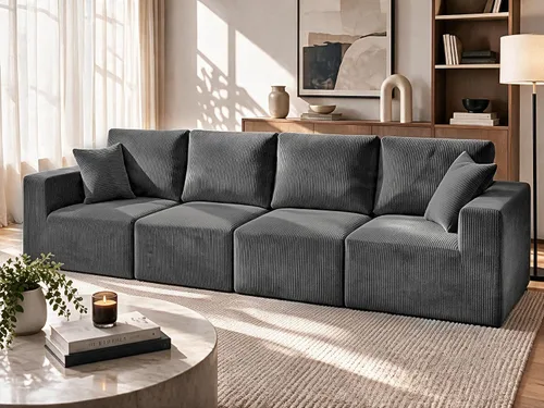 Vista 26 de WUTUTUEE Sofá modular en forma de U de 115 pulgadas, sofá modular modular de 3 plazas con 2 otomanas móviles, sofá cama convertible de pana con Beige