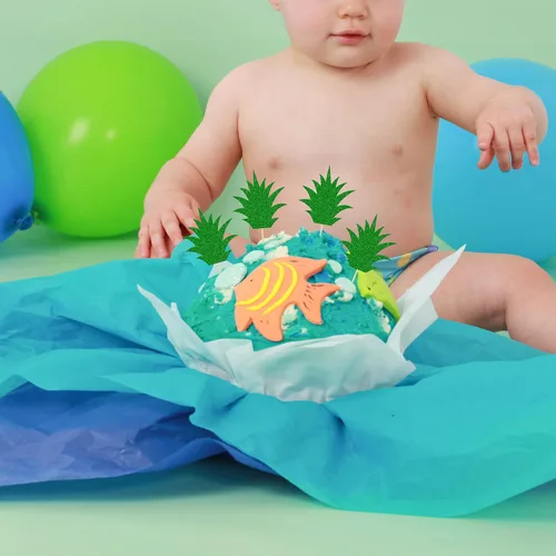 Vista 4 de 36 piezas de adornos para cupcakes de piña verde con purpurina verde para Luau despedida de soltera, fiesta de verano tropical, decoración