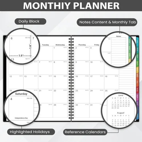 Vista 3 de Planificador Mensual 2026 – Planificador/Calendario 2026, enero de 2026 a diciembre de 2026, Planificadores mensuales con pestañas coloridas