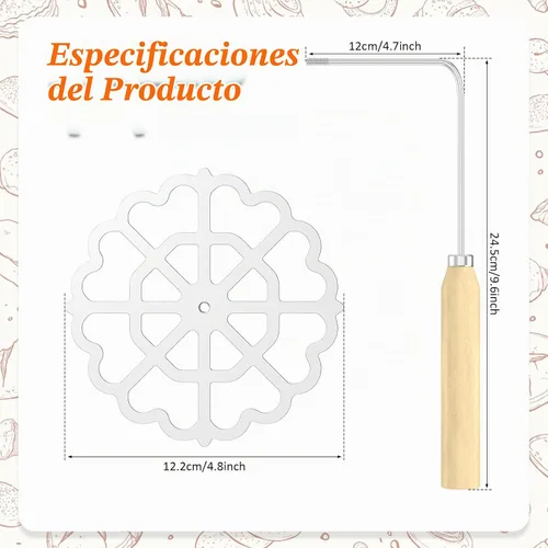 Vista 6 de Molde para bunuelos, molde de aluminio para hacer galletas con mango de madera, juego de moldes de hierro rosetón desmontable, moldes de gofre