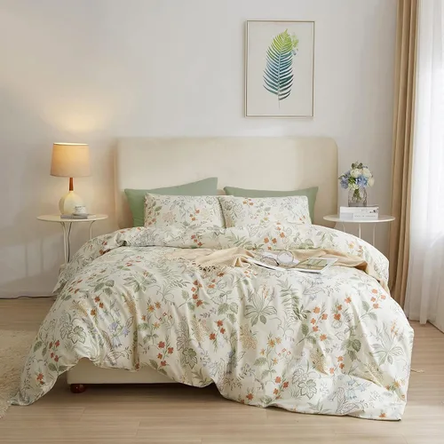 Vista 54 de mixinni Juego de funda de edredón de algodón floral para niñas y adolescentes, con lazos de cremallera, fácil cuidado, ultra suave y transpirable