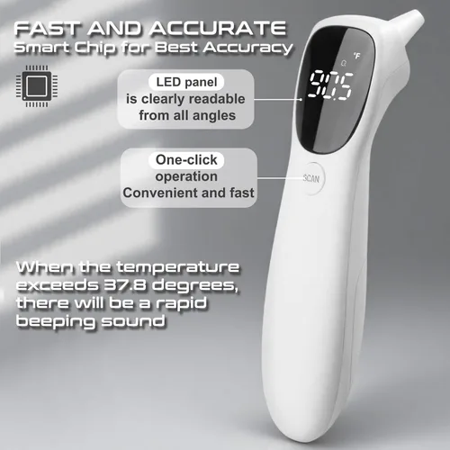 Vista 4 de huangirl Termómetro sin contacto, termómetro digital para la frente para adultos con alarma de fiebre, dígitos LED grandes, termómetros infrarrojos