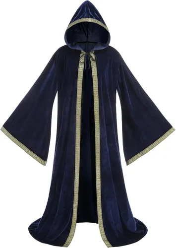 Vista 10 de GRAJTCIN Bata de mago unisex de terciopelo, capa de mago, disfraz renacentista para cosplay y Halloween