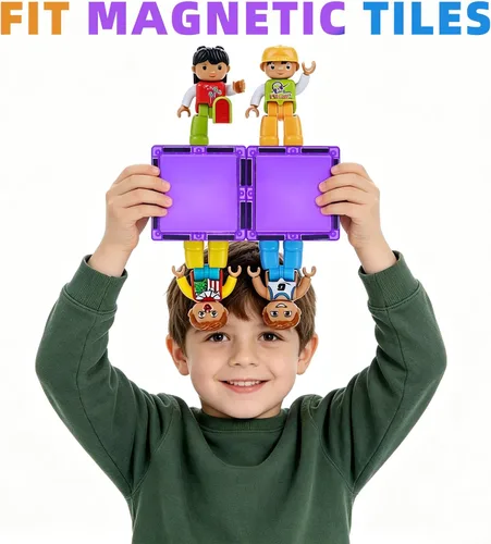 Vista 4 de ZNZ Figuras magnéticas de personas para niños, 4 piezas, juguetes compatibles con azulejos magnéticos, bloques magnéticos para niños y niñas, regalos