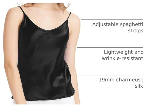Vista 4 de LilySilk Camisola de Seda para Mujer 100% Seda de Mora de 19MM Básica Playeras Sin Mangas de Verano Top Clásico Holgado Negro