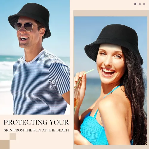 Vista 6 de 48 unidades de sombreros de pescador negros unisex negros sombreros de pescador de algodón a granel de ala ancha sombrero de pescador para verano