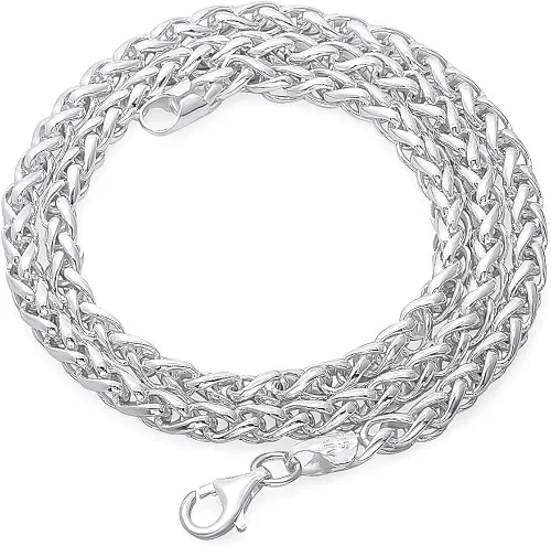 Vista 4 de The Bling Factory 5mm Solid .925 Sterling Silver Braided Wheat Chain Necklace