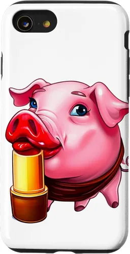 Vista 18 de Funda para iPhone 17 con lápiz labial para niñas en un cerdo
