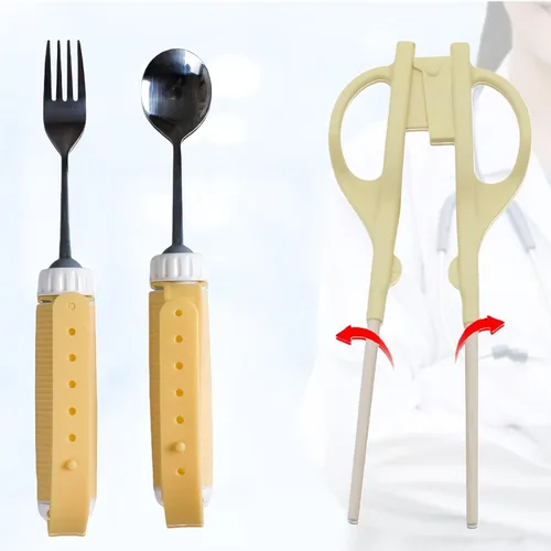 Vista 7 de Vajilla auxiliar, vajilla de alimentación, vajilla para ancianos, vajilla antiagitación, cuchara, tenedor, cuchara y cuchara, juego de tres piezas