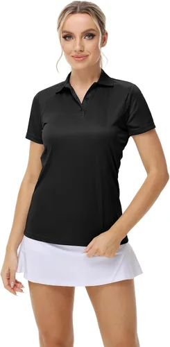 Vista 2 de MOHEEN Polo de manga corta de secado rápido para mujer, absorbe la humedad, polo de golf atlético