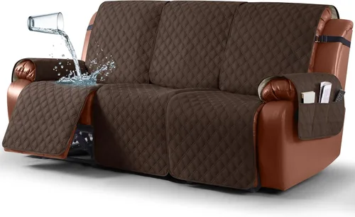 Vista 17 de Ruaozz Funda impermeable para sofá reclinable, lavable, funda antideslizante de 1 pieza, protector de muebles con correas elásticas, bolsillo